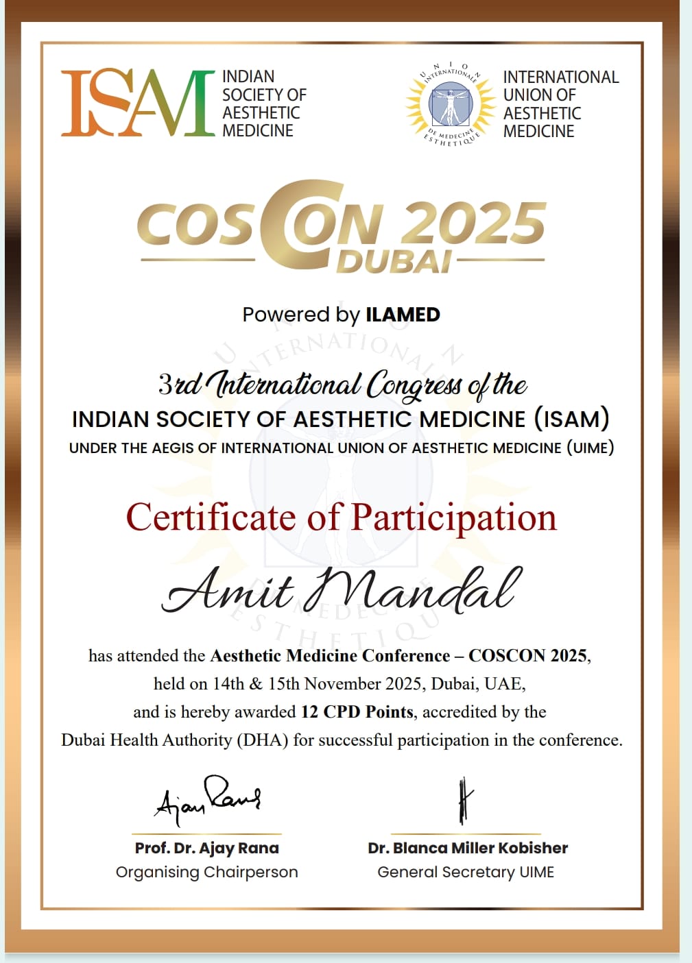 International Aesthetic Medicine CSCON 2025 certificate